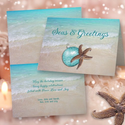 Beach Christmas Starfish Seas n Greetings Card