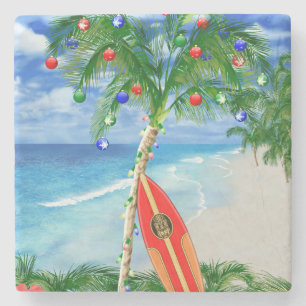 Beach Christmas Stone Coaster
