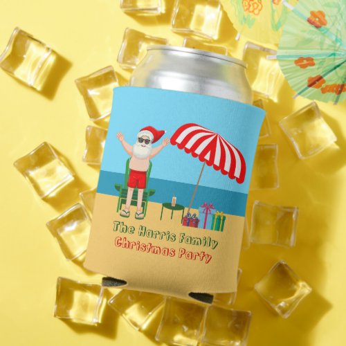 Beach Christmas Summer Santa Claus Custom Party Can Cooler