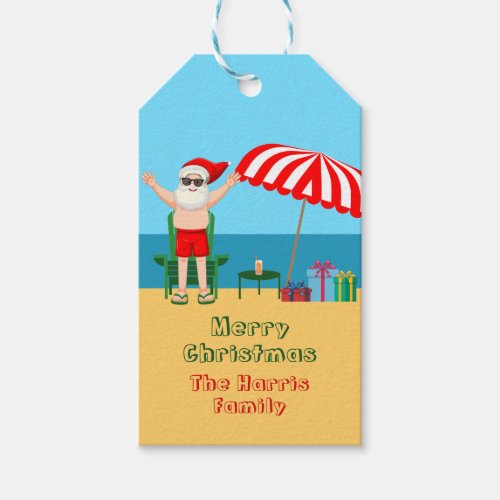 Beach Christmas Summer Santa Claus Custom Party Gift Tags