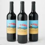Beach Christmas Summer Santa Claus Custom Party Wine Label<br><div class="desc">This cute custom Christmas in July wine label makes perfect summer party decor for a beach bash or pool gathering. Make it a fun north pole themed extravaganza with Santa Claus in his swimming trunks next to a red and white striped beach umbrella and gifts. I've never seen Mr. Klaus...</div>
