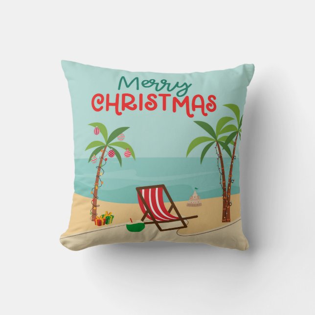 Beach Christmas Throw Pillow (Front)