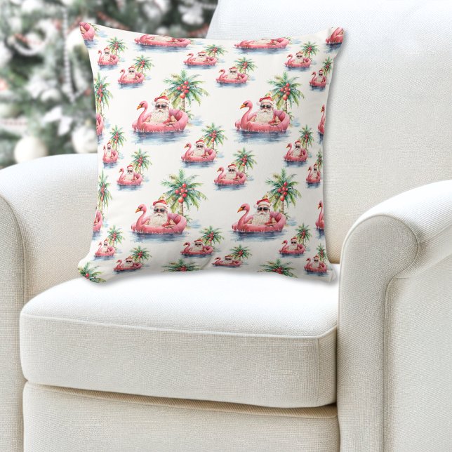 Beach Christmas Throw Pillow (Santa Beach Christmas Throw Pillow )