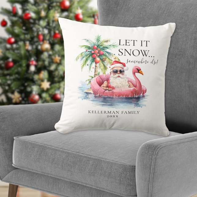 Beach Christmas Throw Pillow (Funny Santa Claus Tropical Beach Christmas Throw Pillow)