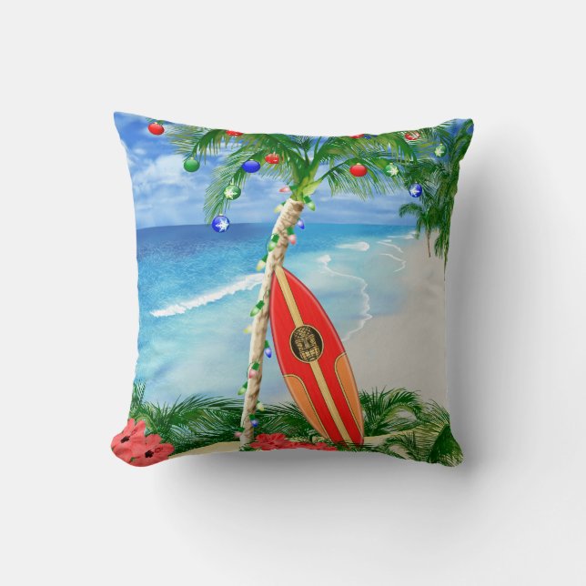 Beach Christmas Throw Pillow (Front)