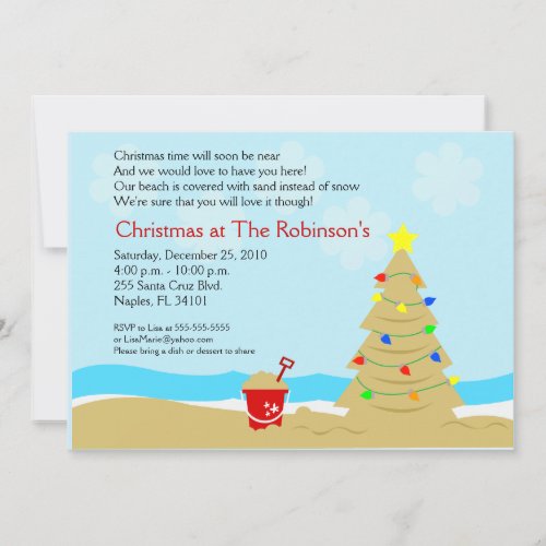 Beach Christmas Tree Castle 5x7 Custom Invitation