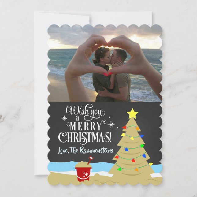 Beach Christmas Tree Chalkboard Holiday Photo Card (Front)