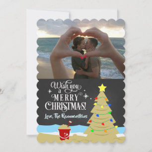 Beach Christmas Tree Chalkboard Holiday Photo Card