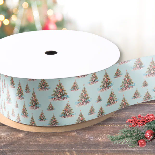 Beach Christmas Tree Pattern Satin Ribbon
