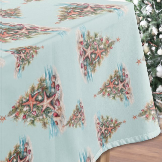 Beach Christmas Tree Pattern Tablecloth (Beach Shell Christmas Tree Pattern Tablecloth)