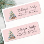 Beach Christmas Tree Return Address Label<br><div class="desc">Beach Christmas Tree Return Address Label. This festive return address label features a charming Christmas tree crafted from seashells and starfish, topped with a starfish for a coastal holiday touch. The design rests on a sandy base against a light blush pink background, creating a soft, beachy feel. On the right,...</div>