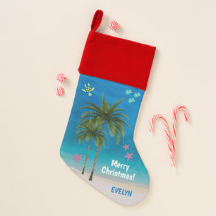 Beach Christmas Tropical Ocean Starfish Palm Trees Christmas Stocking