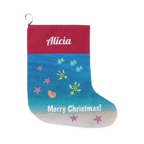 Beach Christmas Tropical Ocean Starfish Turtles Large Christmas Stocking