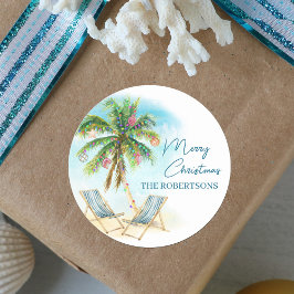 Beach Christmas Tropical Palm Tree Classic Round Sticker