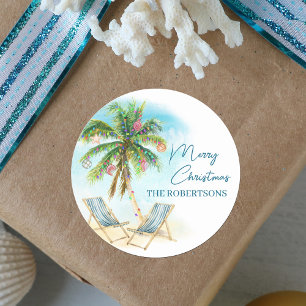 Beach Christmas Tropical Palm Tree  Classic Round Sticker