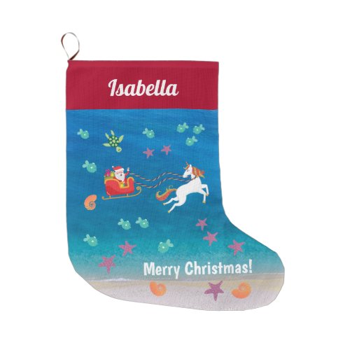 Beach Christmas Tropical Starfish Santa Unicorn Large Christmas Stocking
