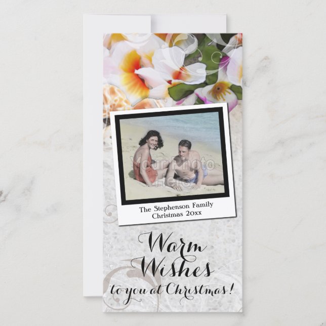 Beach Christmas Warm Wishes Plumeria Lei Holiday Card (Front)
