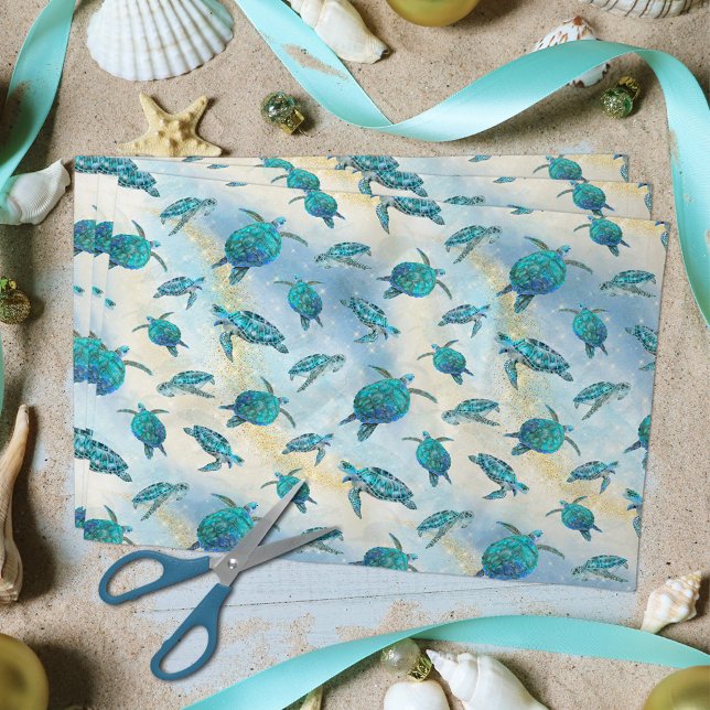 Beach Christmas Watercolor Sea Turtle Glitter Tissue Paper (Creator Uploaded)