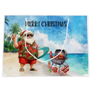 Beach Christmas with Surfer Santa Barbecue Large Gift Bag