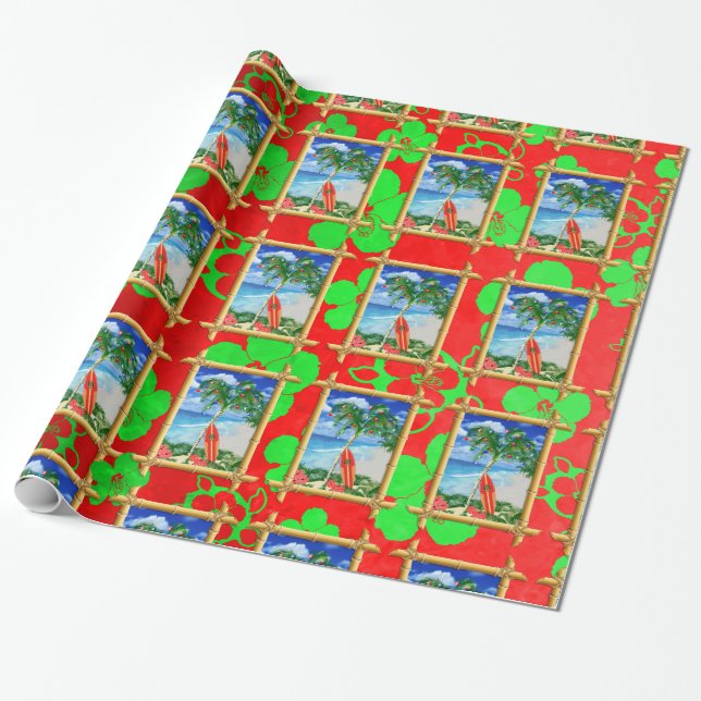Beach Christmas Wrapping Paper (Unrolled)
