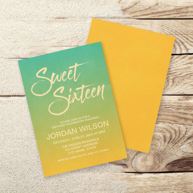 Beach Citrus Gradient Sweet 16 Birthday Invitation (Creator Uploaded)