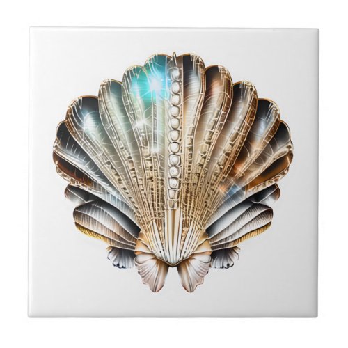 Beach clam shell iridescent shimmer elegant chic ceramic tile