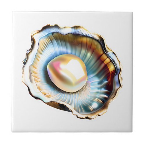 Beach clam shell with pearl shimmer lustre ceramic tile