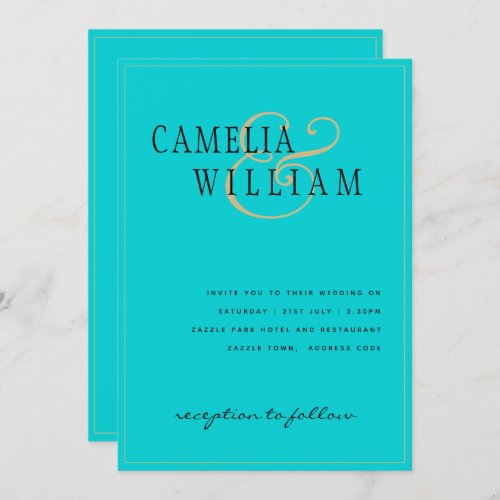 Beach Classic Turquoise Gold Wedding Invitation