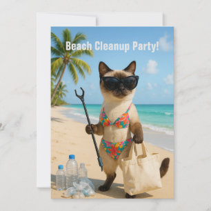Beach Cleanup Party with cat lovers Invitation