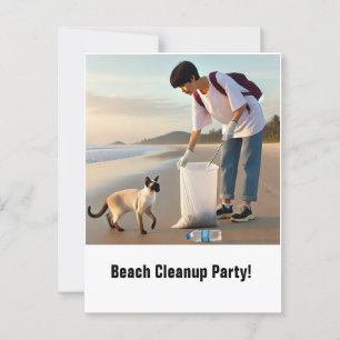 Beach Cleanup Party with Siamese Invitation Card