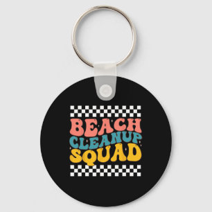 Beach Cleanup Squad Groovy Retro Design For Earth  Keychain