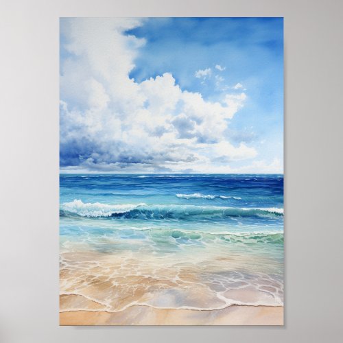 Beach Clear Sky and Sea Relax Vibes Watercolor Poster