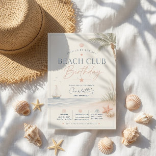 Beach Club Birthday Invitation   Coastal Nautical 