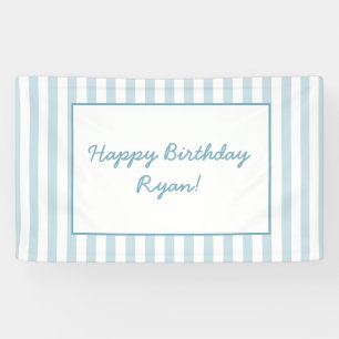 Beach Club Cabana Blue Stripe Birthday Custom Name Banner