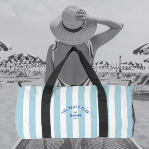 Beach Club Crest Blue Cabana Stripe Monogram Duffle Bag