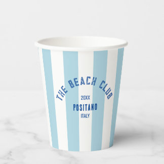 Beach Club Crest Blue Cabana Stripe Paper Cups