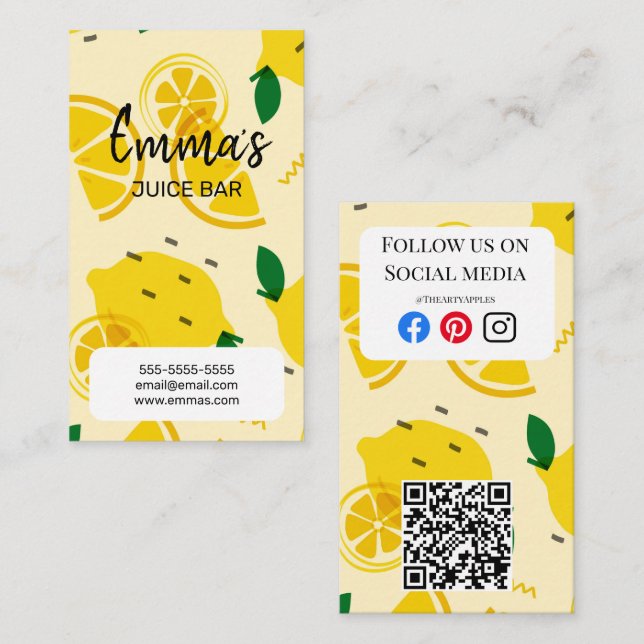 beach club juice bar cafe lemonade lemon sun sunny business card (Front/Back)