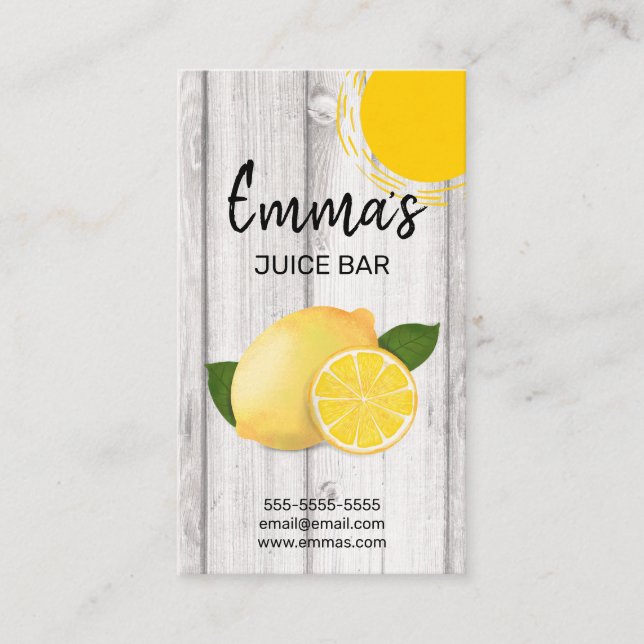 beach club juice bar cafe lemonade lemon sun sunny business card (Front)