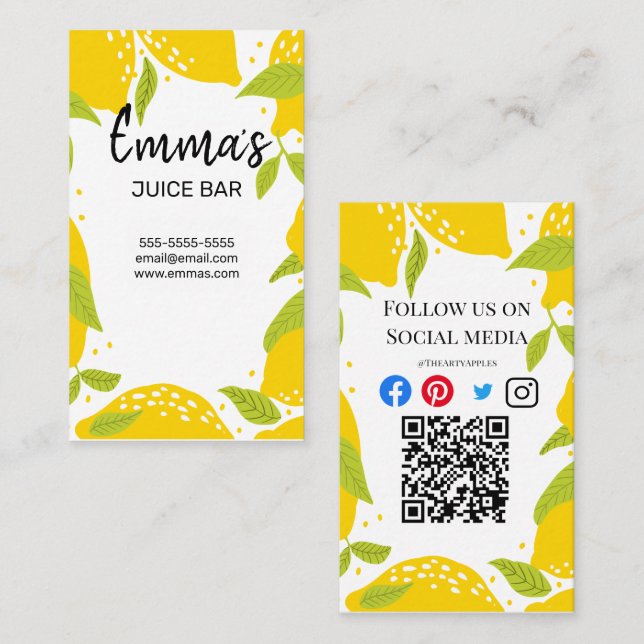 beach club juice bar cafe lemonade lemon sun sunny business card (Front/Back)