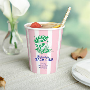 Beach Club Pink Stripes Retro Girl Birthday Party  Paper Cups