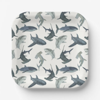 Beach Club Sharks Party Plates | Watercolor Shark