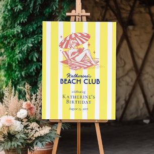 Beach Club Yellow Cabana Stripe Birthday Foam Board