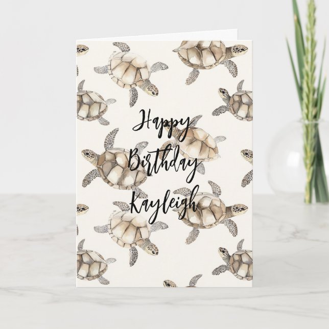 Beach Coast Ocean Sea Turtles Birthday Card (Front)