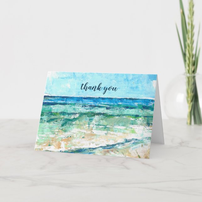 Beach Coastal Abstract Painting Thank You Card (Front)