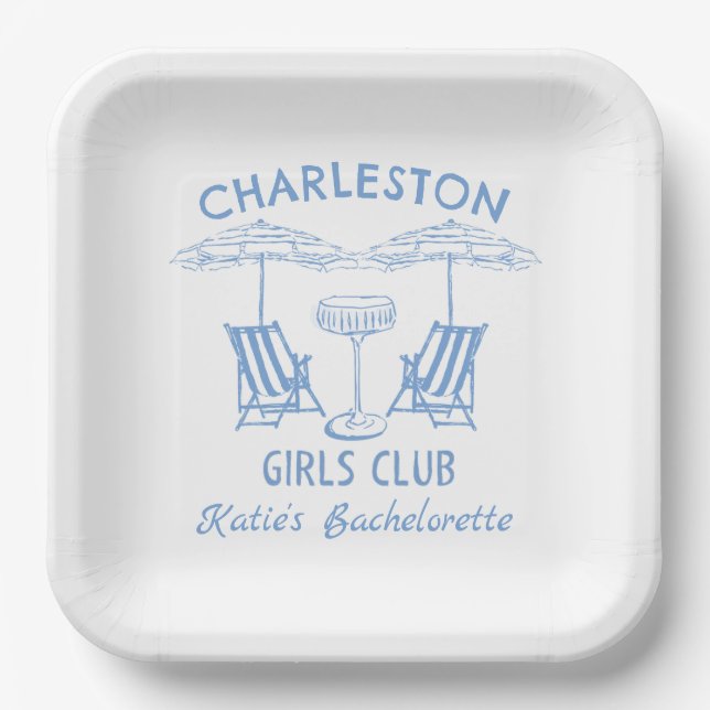 Beach Coastal Blue Bachelorette Party Paper Plates (Front)