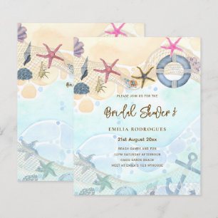 Beach Coastal Bridal Shower Invite Sand Ocean Life