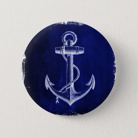 Beach Coastal Chic Nautical Navy Blue Anchor Button