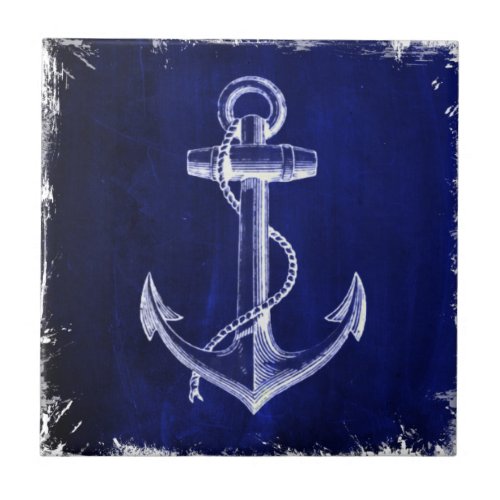 beach coastal chic nautical navy blue anchor ceramic tile