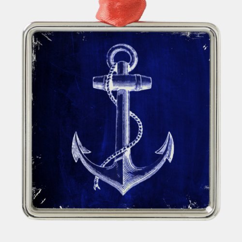 beach coastal chic nautical navy blue anchor metal ornament