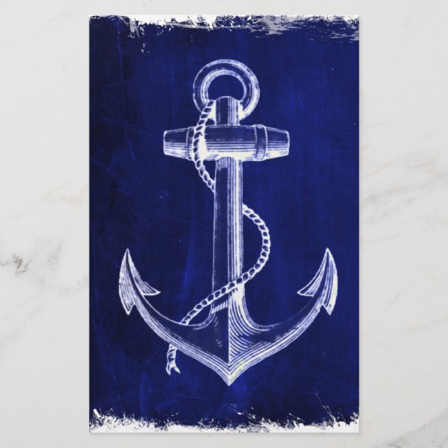 beach coastal chic nautical navy blue anchor stationery (Front)